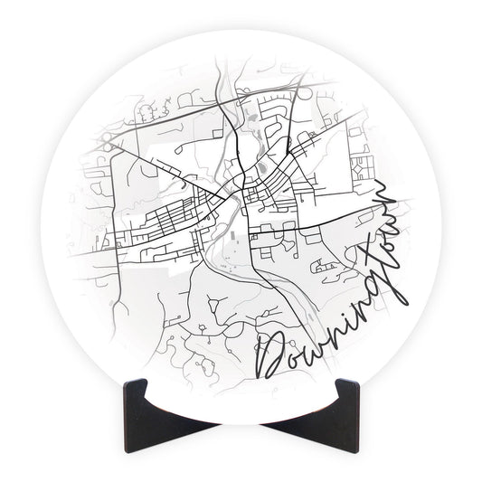 Minimalistic B&W Pennsylvania Downingtown Circle Map | Wood Sign | Eaches | Min 1