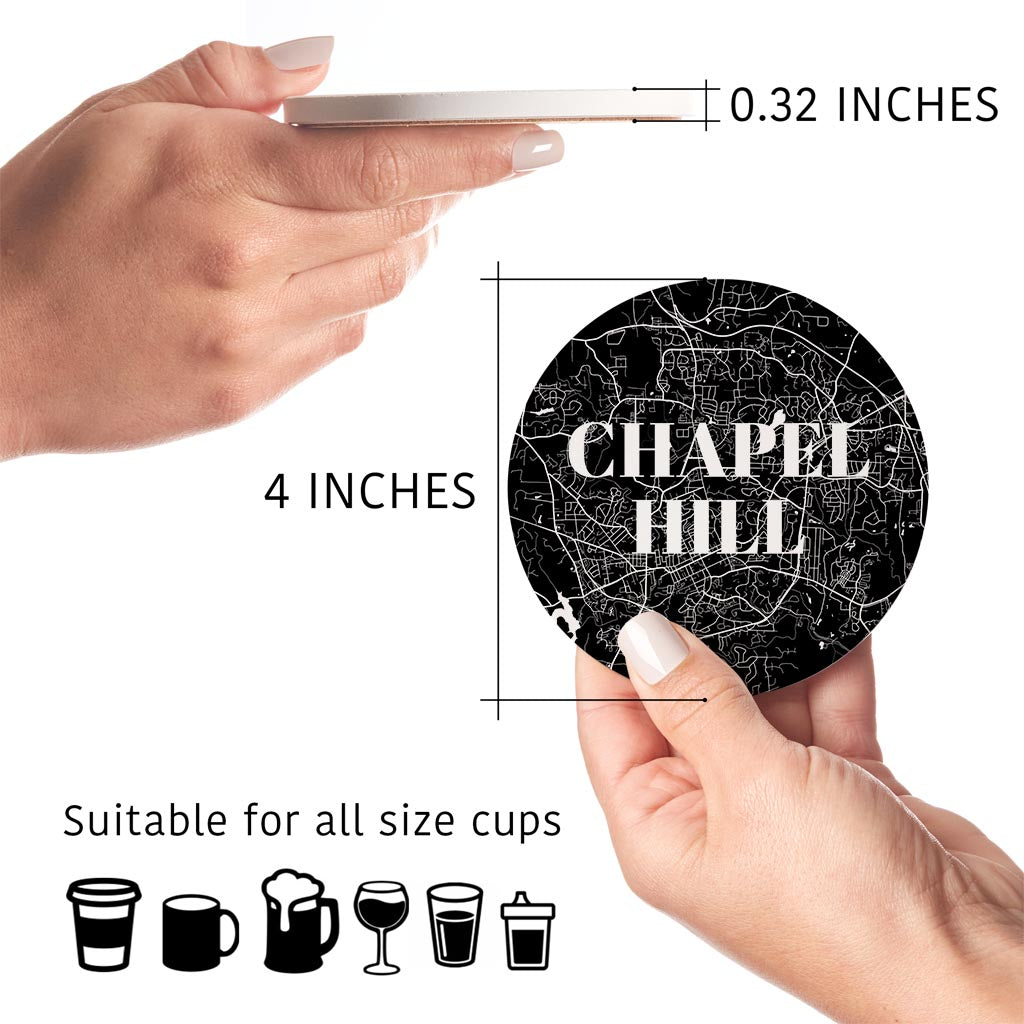 Minimalistic B&W North Carolina Chapel Hill Map | Absorbent Coasters | Set of 4 | Min 2