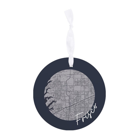 Modern Minimalist Texas Colors Frisco Circle Map | Wood Ornament | Eaches | Min 6