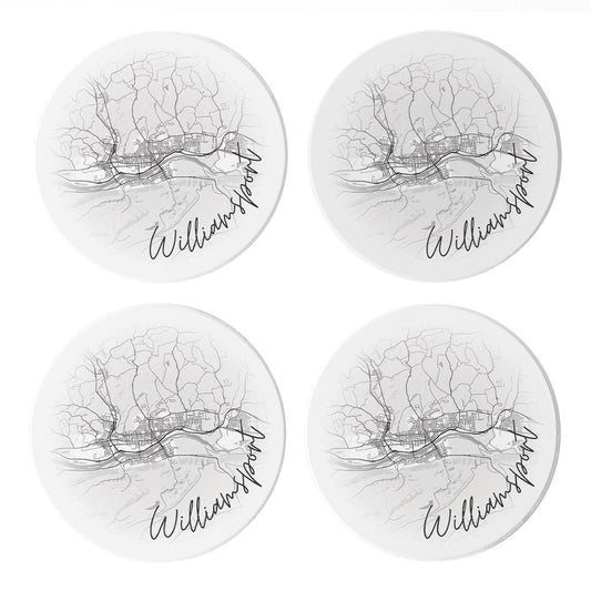 Minimalistic B&W Pennsylvania Williamsport Circle Map | Absorbent Coasters | Set of 4 | Min 2