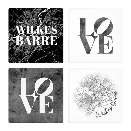 Minimalistic B&W Pennsylvania Wilkes Barre Maps Love | Absorbent Coasters | Set of 4 | Min 2