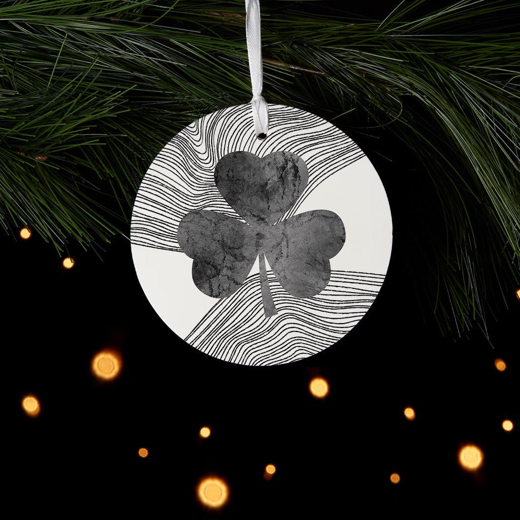 Minimalistic B&W Shamrock Fluid Lines | Wood Ornament | Eaches | Min 6