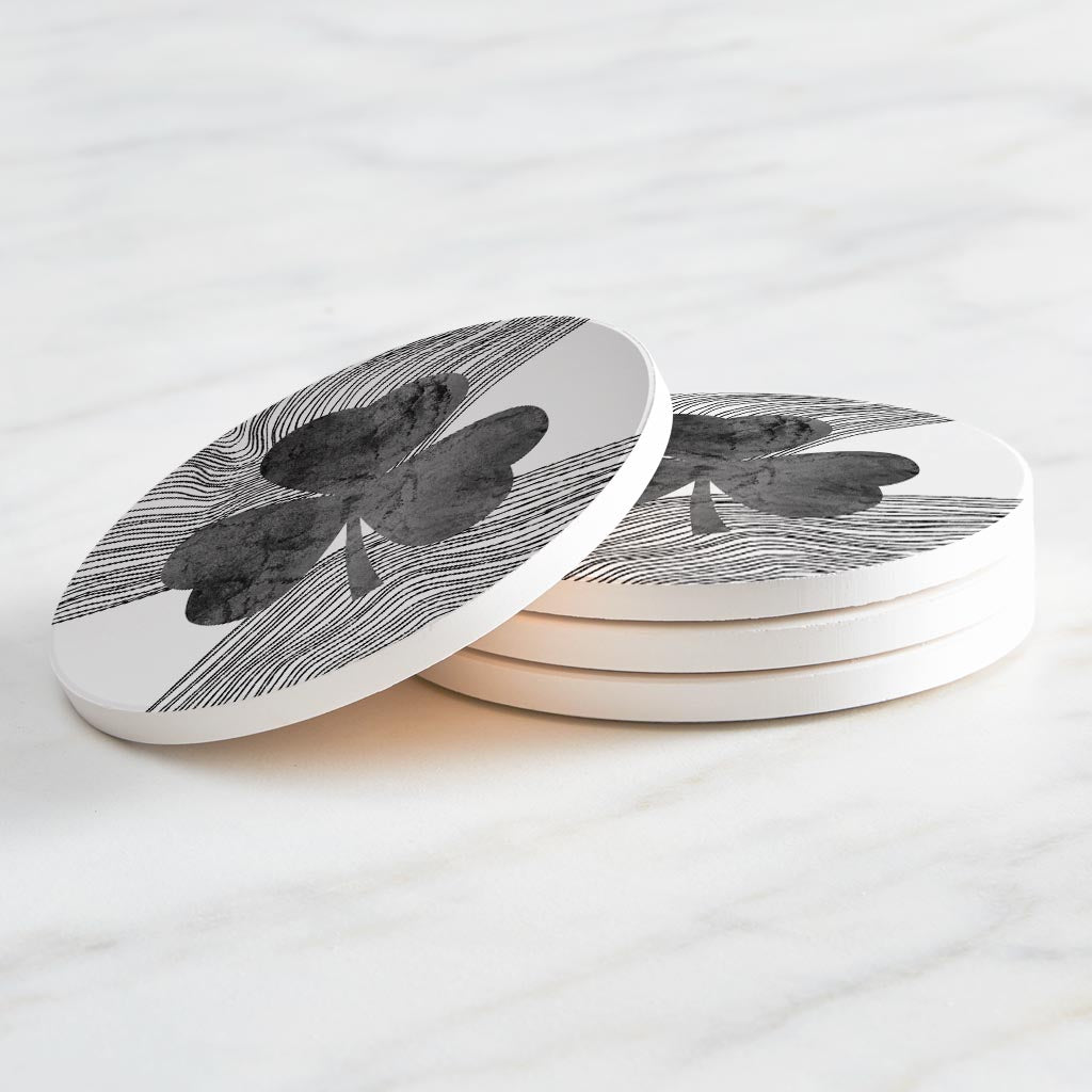 Minimalistic B&W Shamrock Fluid Lines| Absorbent Coasters | Set of 4 | Min 2