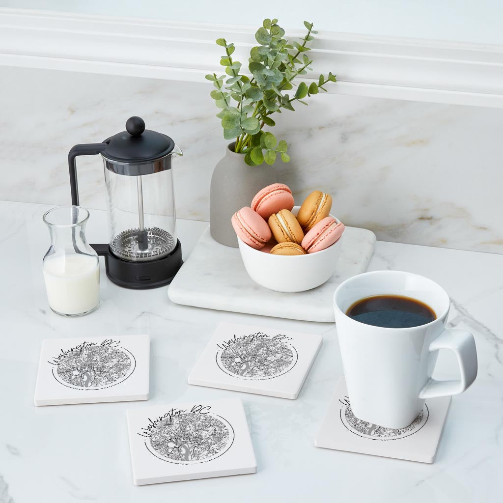 Minimalistic B&W Washington Dc Circle Map | Absorbent Coasters | Set of 4 | Min 2