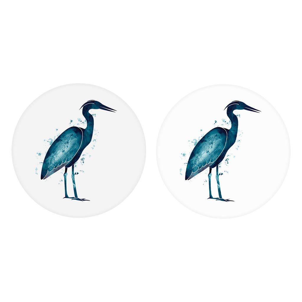 New England Water Color Heron | Absorbent Car Coasters | Set of 2 | Min 4