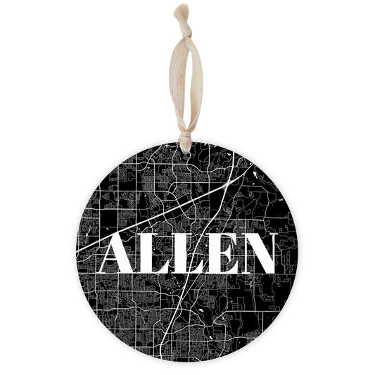 Minimalistic B&W Texas Allen Map | Wood Ornament | Eaches | Min 1