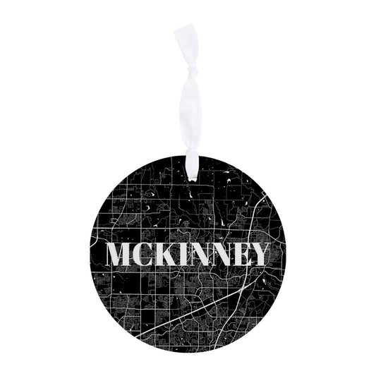 Minimalistic B&W Texas Mckinney Map | Wood Ornament | Eaches | Min 6