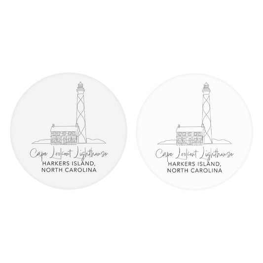 Cape Lookout Lighthouse | Absorbent Car Coasters | Set of 2 | Min 4