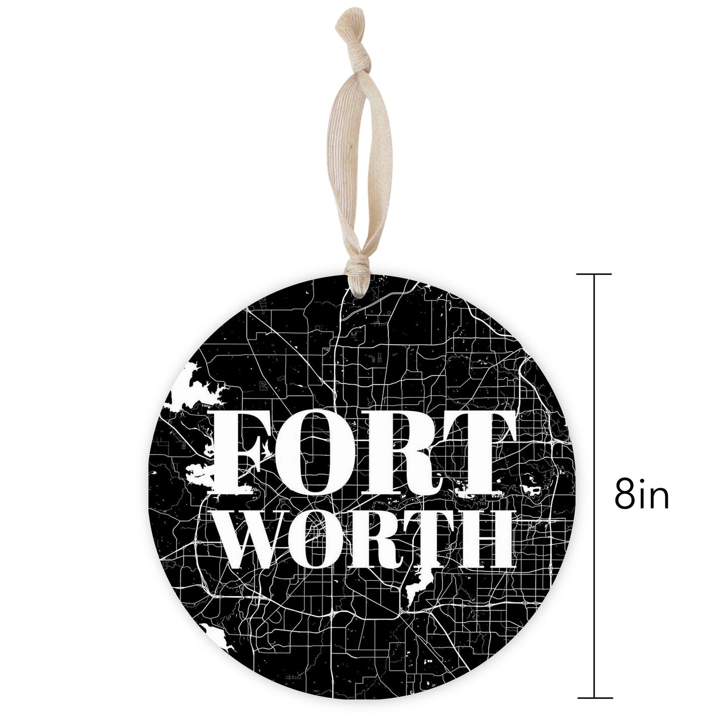 Minimalistic B&W Texas Fort Worth Map | Wood Ornament | Eaches | Min 1