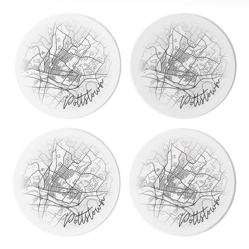 Minimalistic B&W Pennsylvania Pottstown Circle Map | Absorbent Coasters | Set of 4 | Min 2