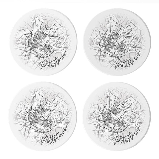 Minimalistic B&W Pennsylvania Pottstown Circle Map | Absorbent Coasters | Set of 4 | Min 2