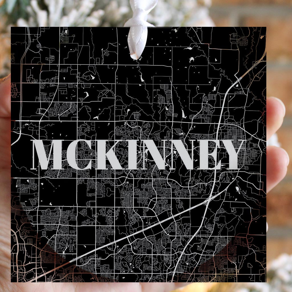 Minimalistic B&W Texas Mckinney Map | Wood Ornament | Eaches | Min 6