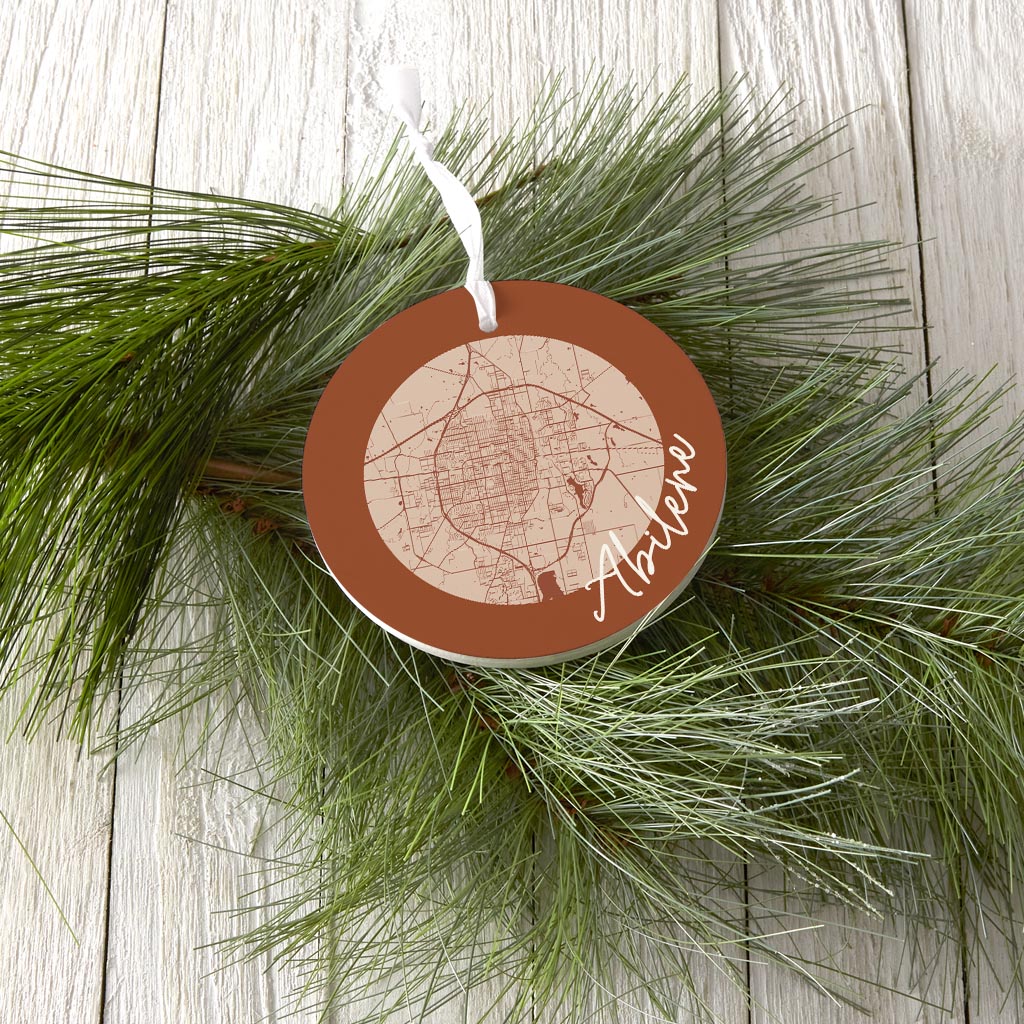 Modern Minimalist Texas Abilene Circle Map | Wood Ornament | Eaches | Min 6