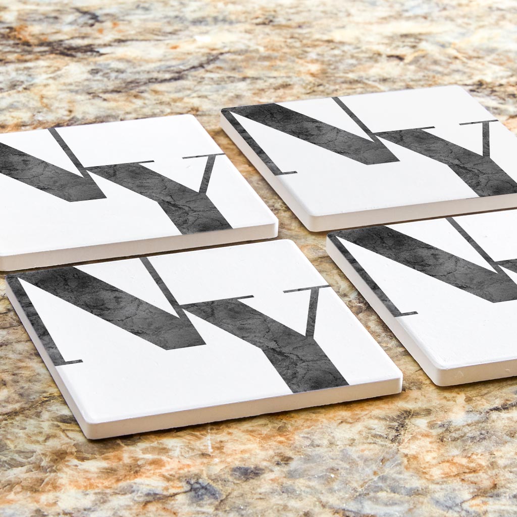 Minimalistic B&W New York White Initials | Absorbent Coasters | Set of 4 | Min 2