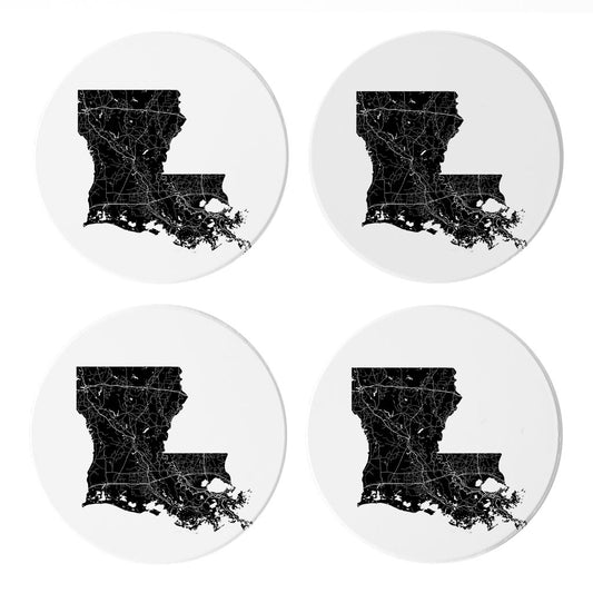 Modern Louisiana State Shape With Map | Absorbent Coasters | Set of 4 | Min 2