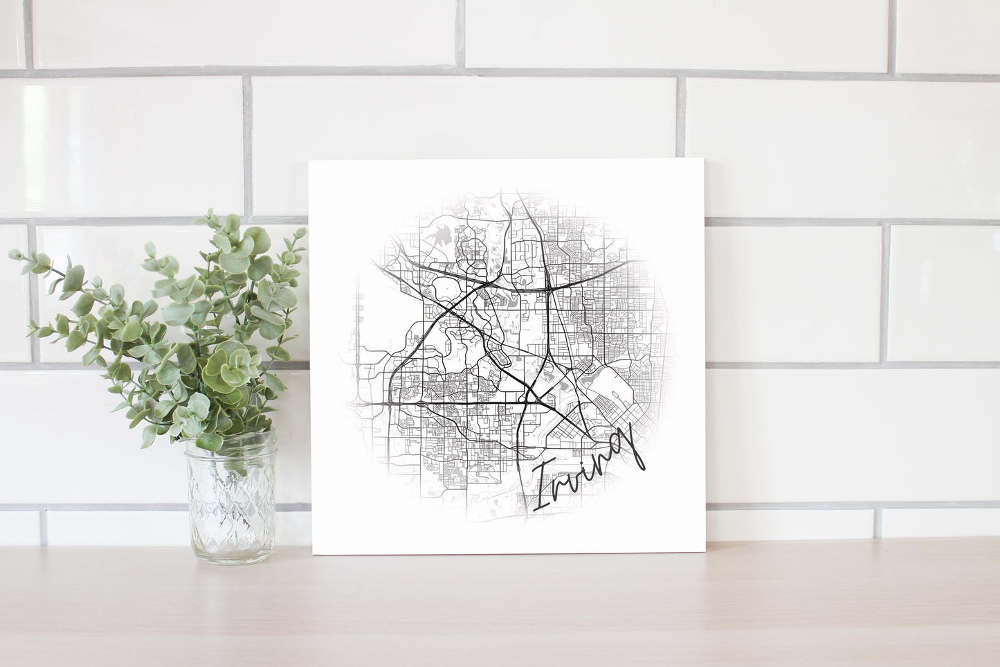 Minimalistic B&W Texas Irving Circle Map | Wood Sign | Eaches | Min 2