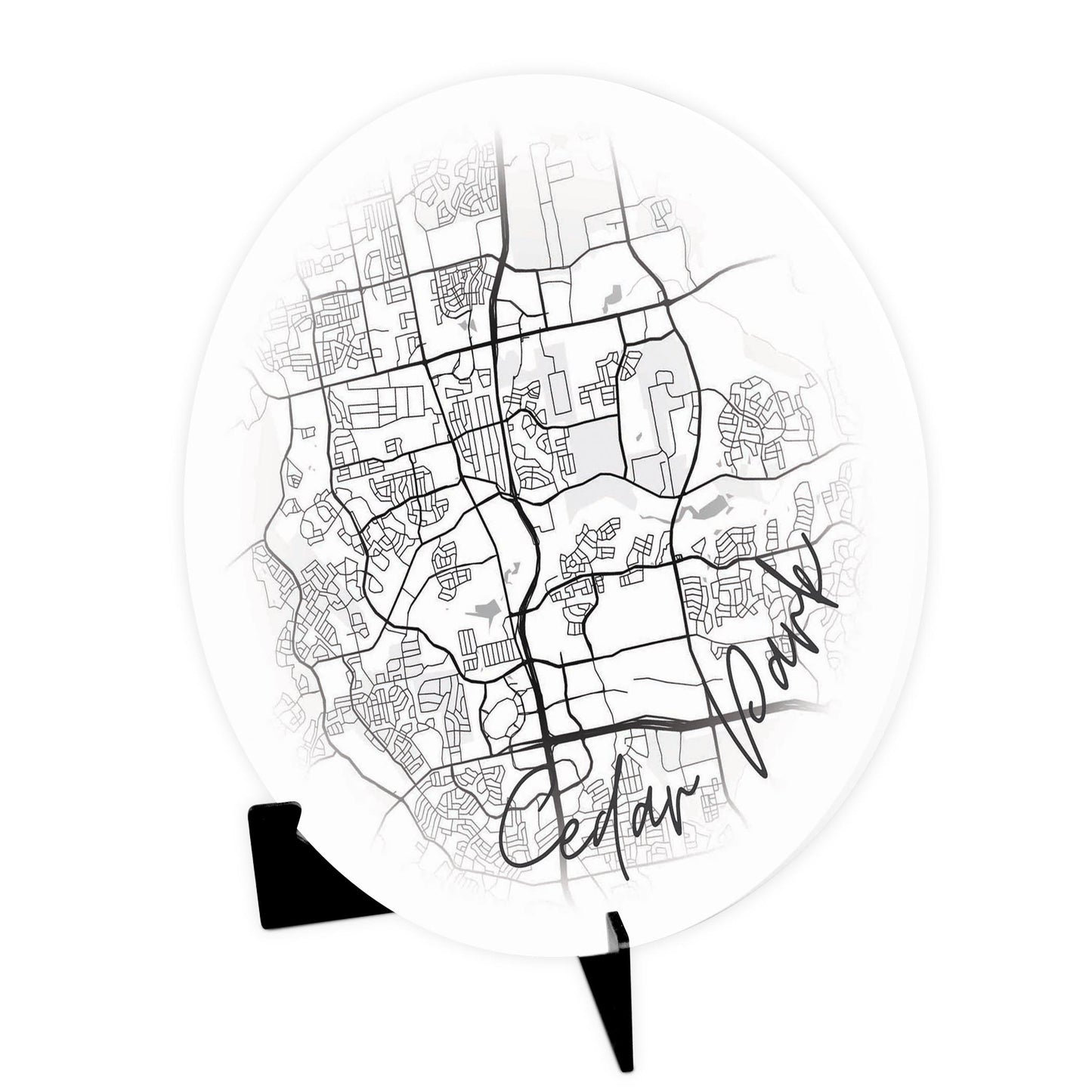 Minimalistic B&W Texas Cedar Park Circle Map | Wood Sign | Eaches | Min 1