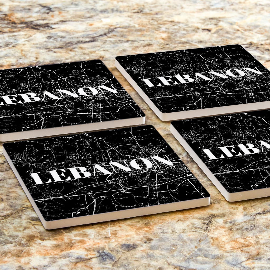 Minimalist B&W Tennessee Lebanon Map| Absorbent Coasters | Set of 4 | Min 2