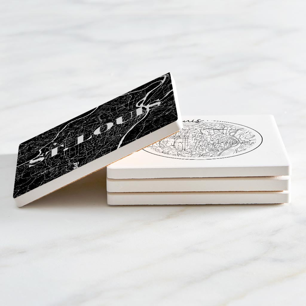 Minimalist B&W Missouri St Louis Maps | Absorbent Coasters | Set of 4 | Min 2