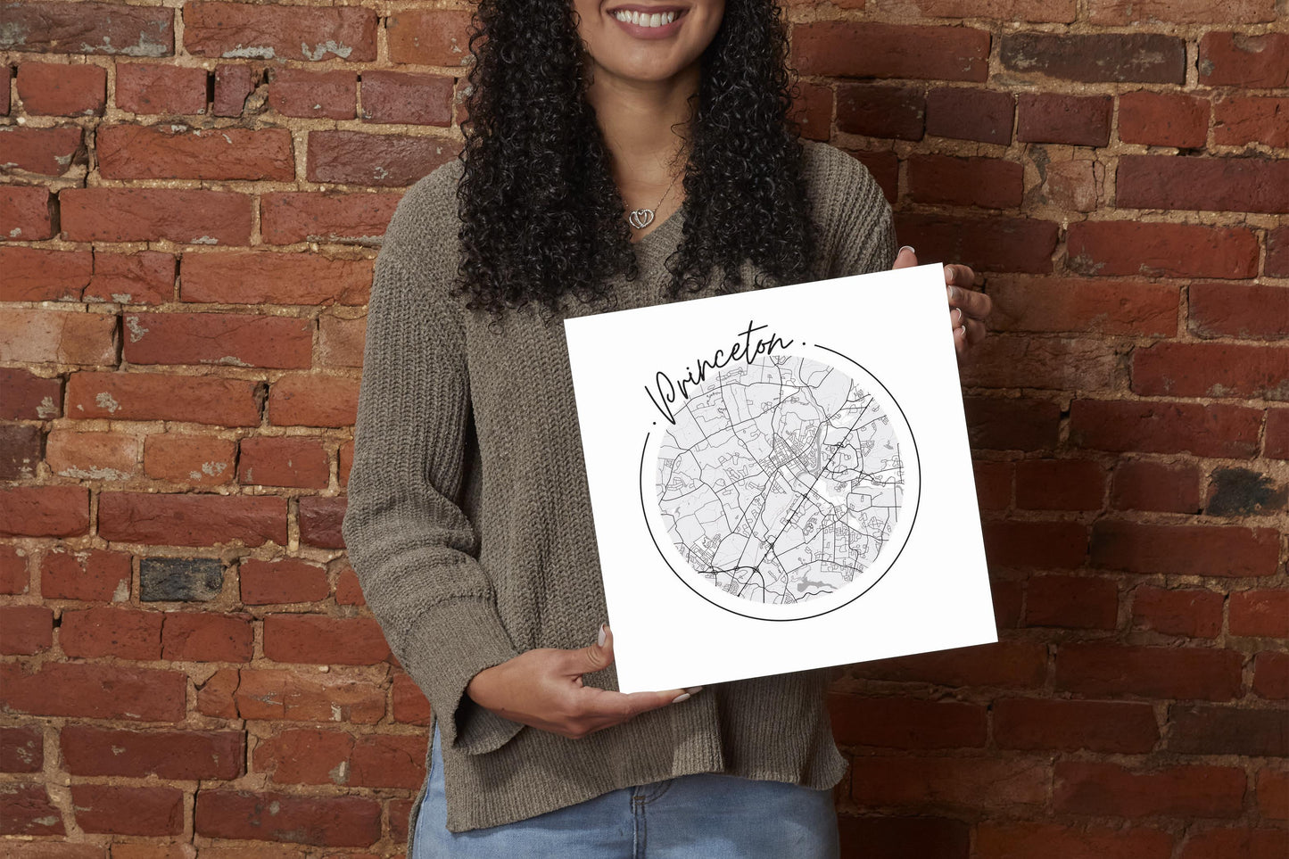 Minimalistic B&W New Jersey Princeton Circle Map | Wood Sign | Eaches | Min 2