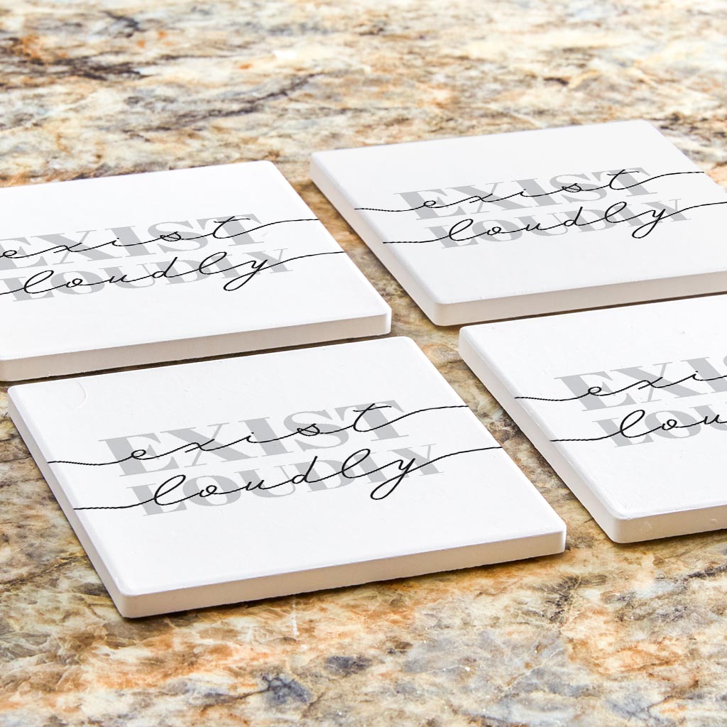 Modern Exist Loudly Texas | Absorbent Coasters | Set of 4 | Min 2