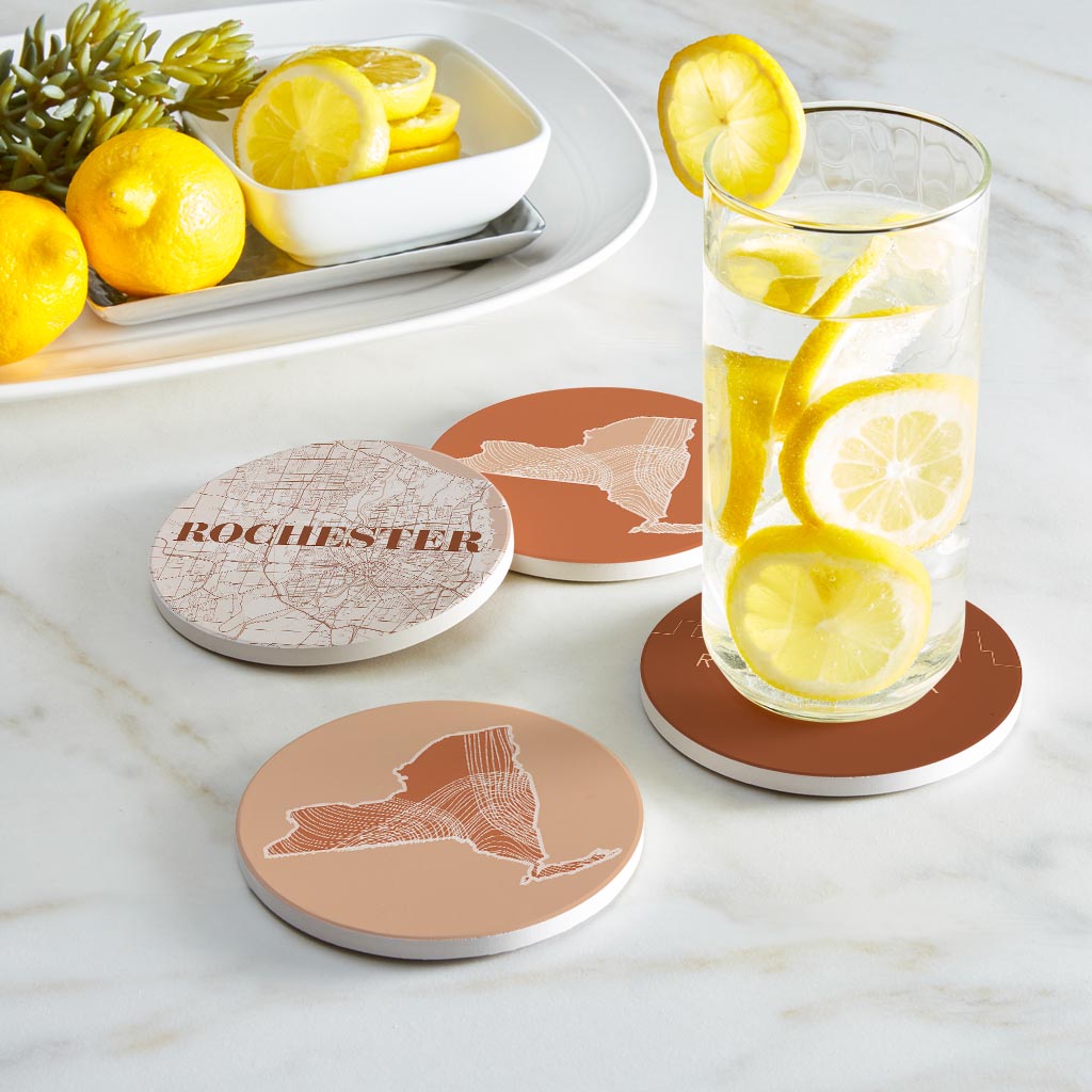 Modern Minimalist New York Rochester State | Absorbent Coasters | Set of 4 | Min 2