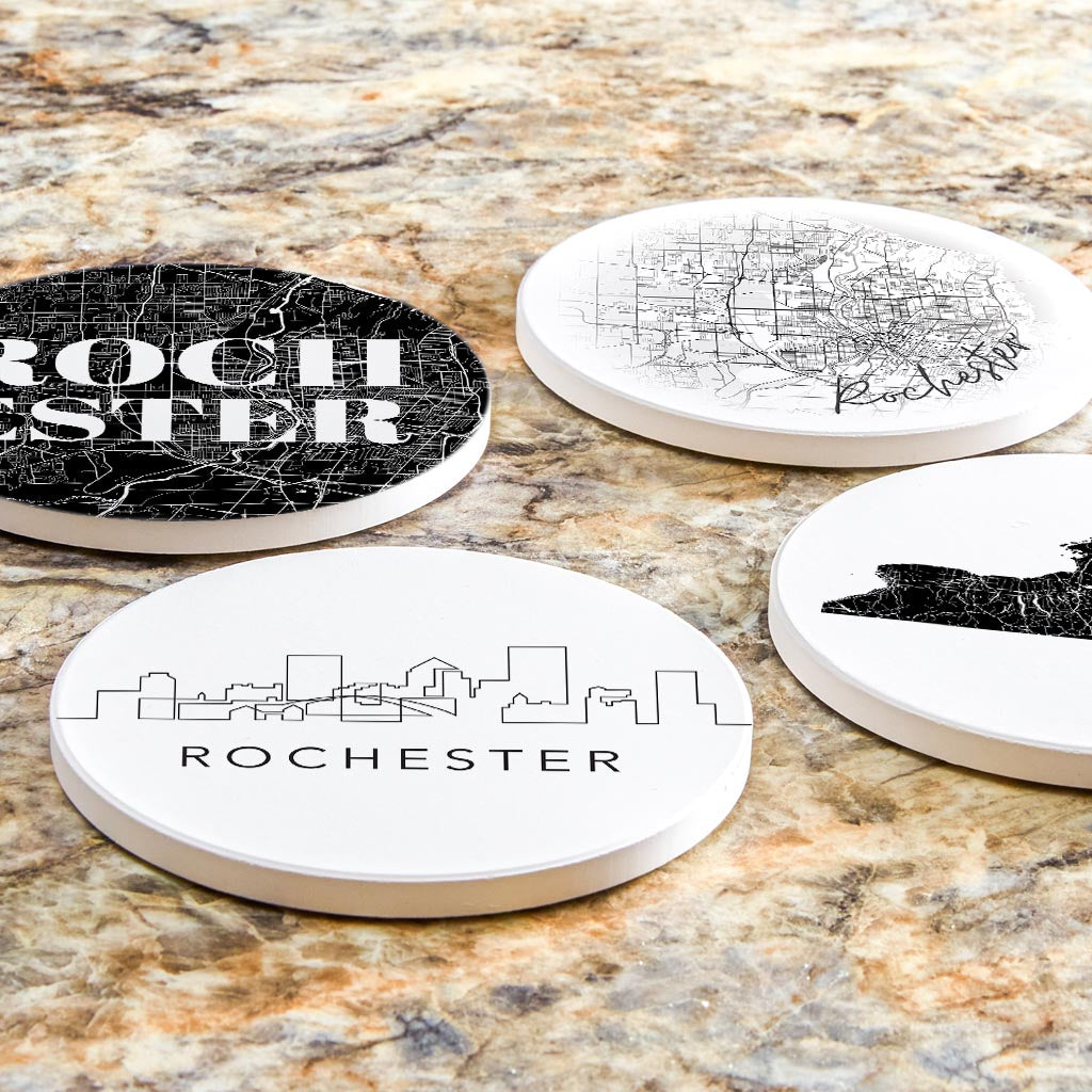 Minimalistic B&W New York Rochester State | Absorbent Coasters | Set of 4 | Min 2