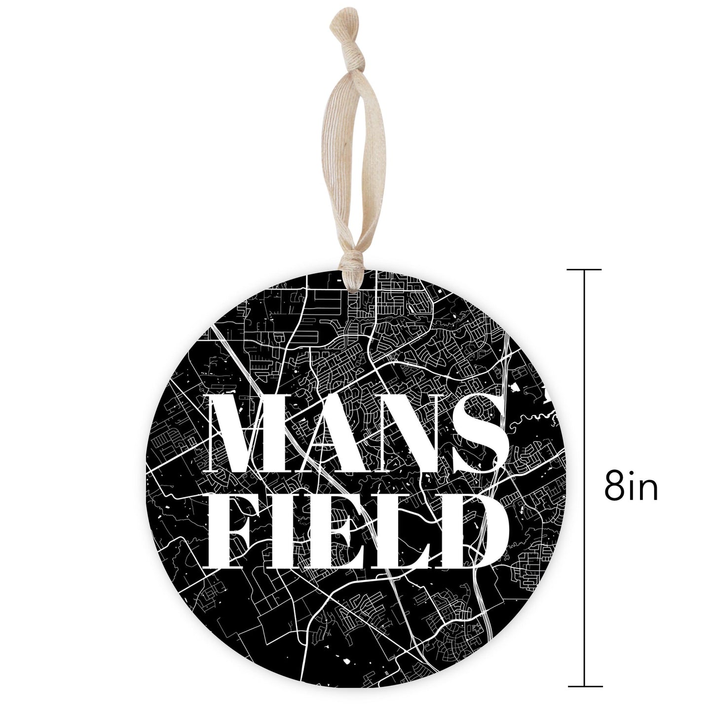 Minimalistic B&W Texas Mansfield Map | Wood Ornament | Eaches | Min 1