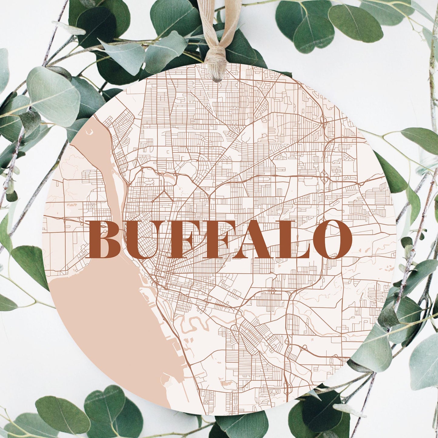 Modern Minimalist New York Buffalo Map | Wood Ornament | Eaches | Min 1