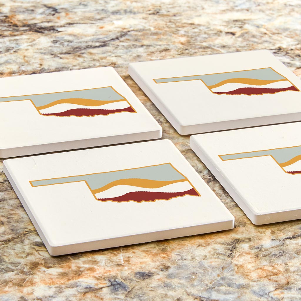 Modern Minimalist Oklahoma Cream Retro State Shape Hills| Absorbent Coasters | Set of 4 | Min 2