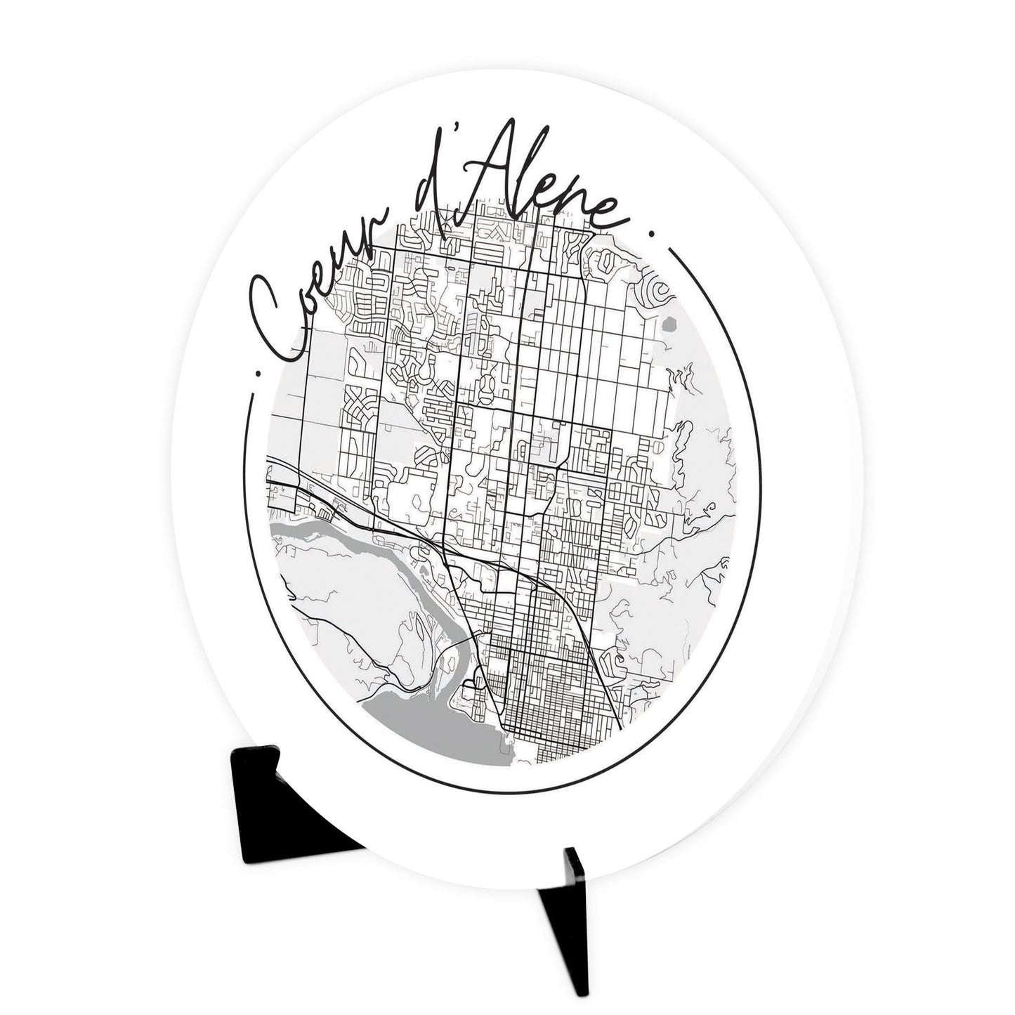 Minimalist B&W Idaho Coeur Dalene Circle Map | Wood Sign | Eaches | Min 1