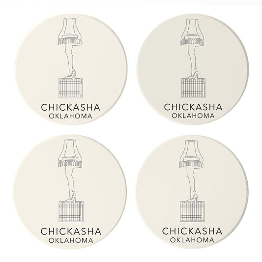 Modern Minimalist Oklahoma Chickasha Leg Lamp | Absorbent Coasters | Set of 4 | Min 2