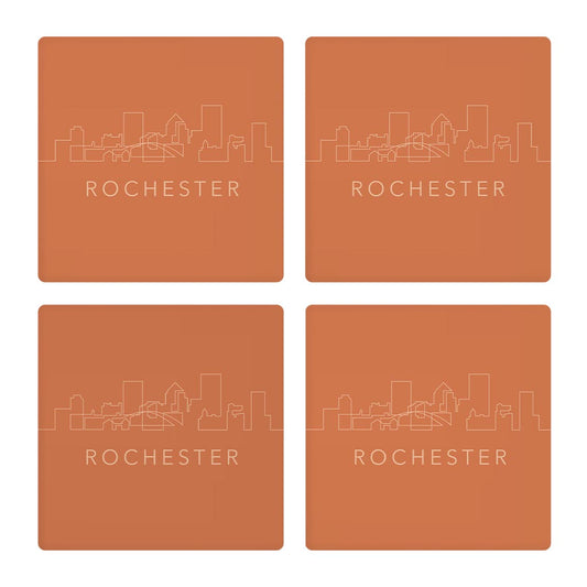 Modern Minimalistic New York Rochester Skyline| Absorbent Coasters | Set of 4 | Min 2