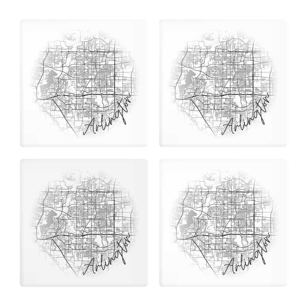 Minimalistic B&W Texas Arlington Circle Map| Absorbent Coasters | Set of 4 | Min 2