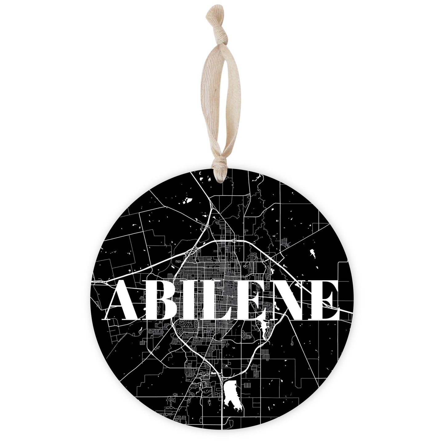 Minimalist B&W Texas Abilene Map | Wood Ornament | Eaches | Min 1