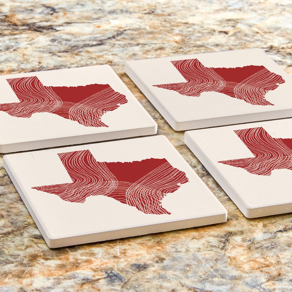 Modern Minimalist Texas Fluid Line State Shape | Absorbent Coasters | Set of 4 | Min 2