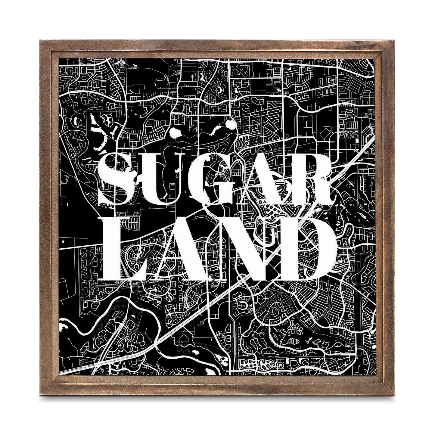 Minimalistic B&W Texas Sugarland Map | Wood Sign | Eaches | Min 1