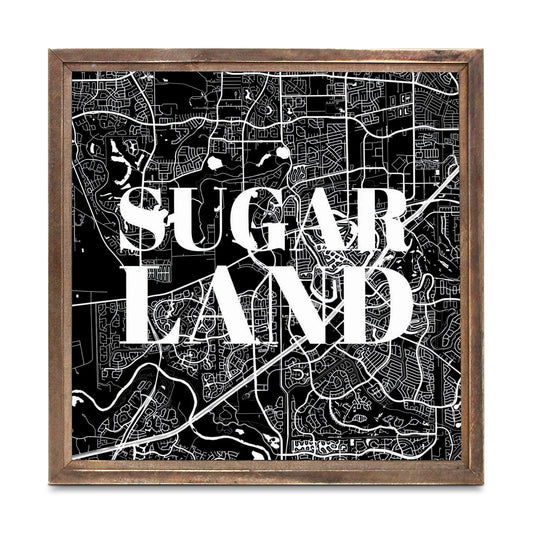 Minimalistic B&W Texas Sugarland Map | Wood Sign | Eaches | Min 1