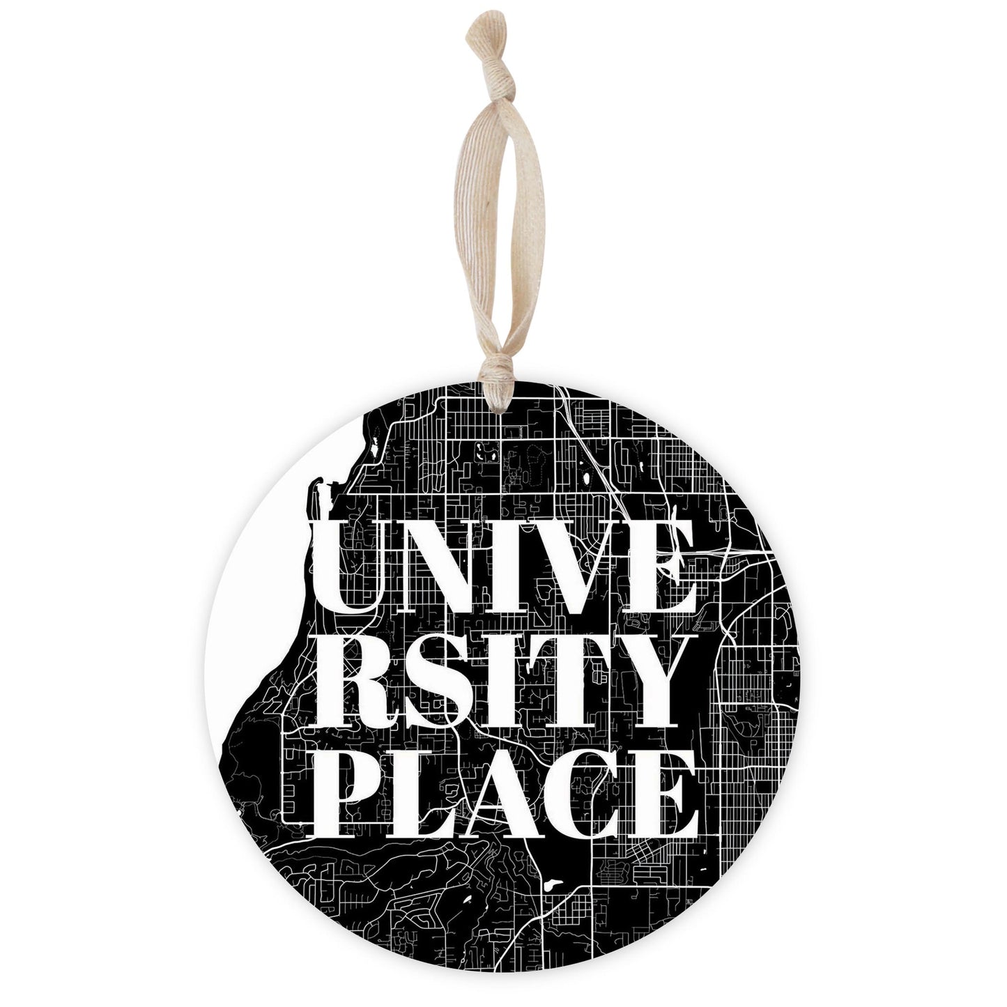 Minimalistic B&W Washington University Place Map | Wood Ornament | Eaches | Min 1