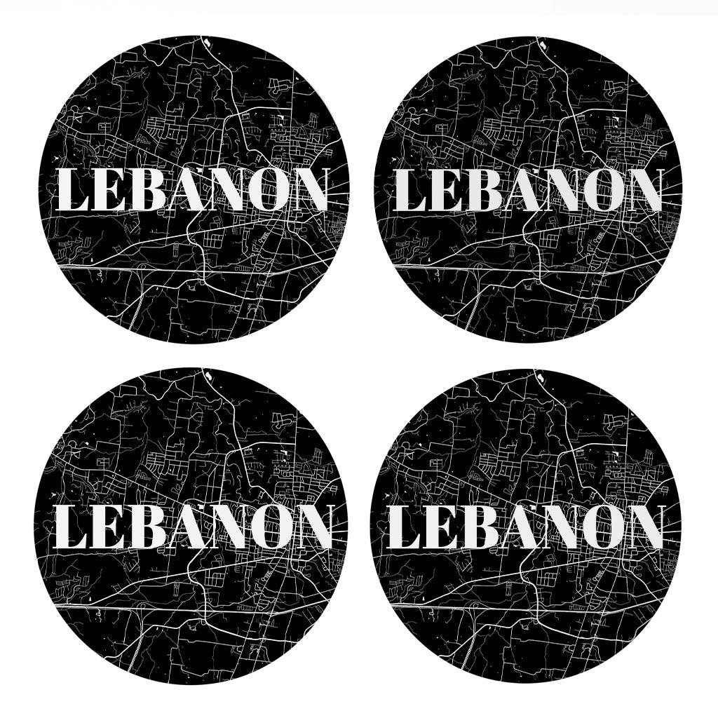 Minimalist B&W Tennessee Lebanon Map | Absorbent Coasters | Set of 4 | Min 2