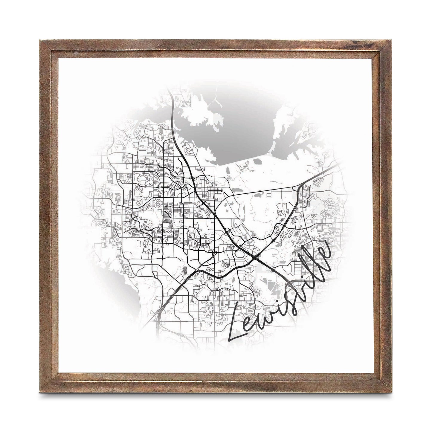 Minimalistic B&W Texas Lewisville Circle Map | Wood Sign | Eaches | Min 1