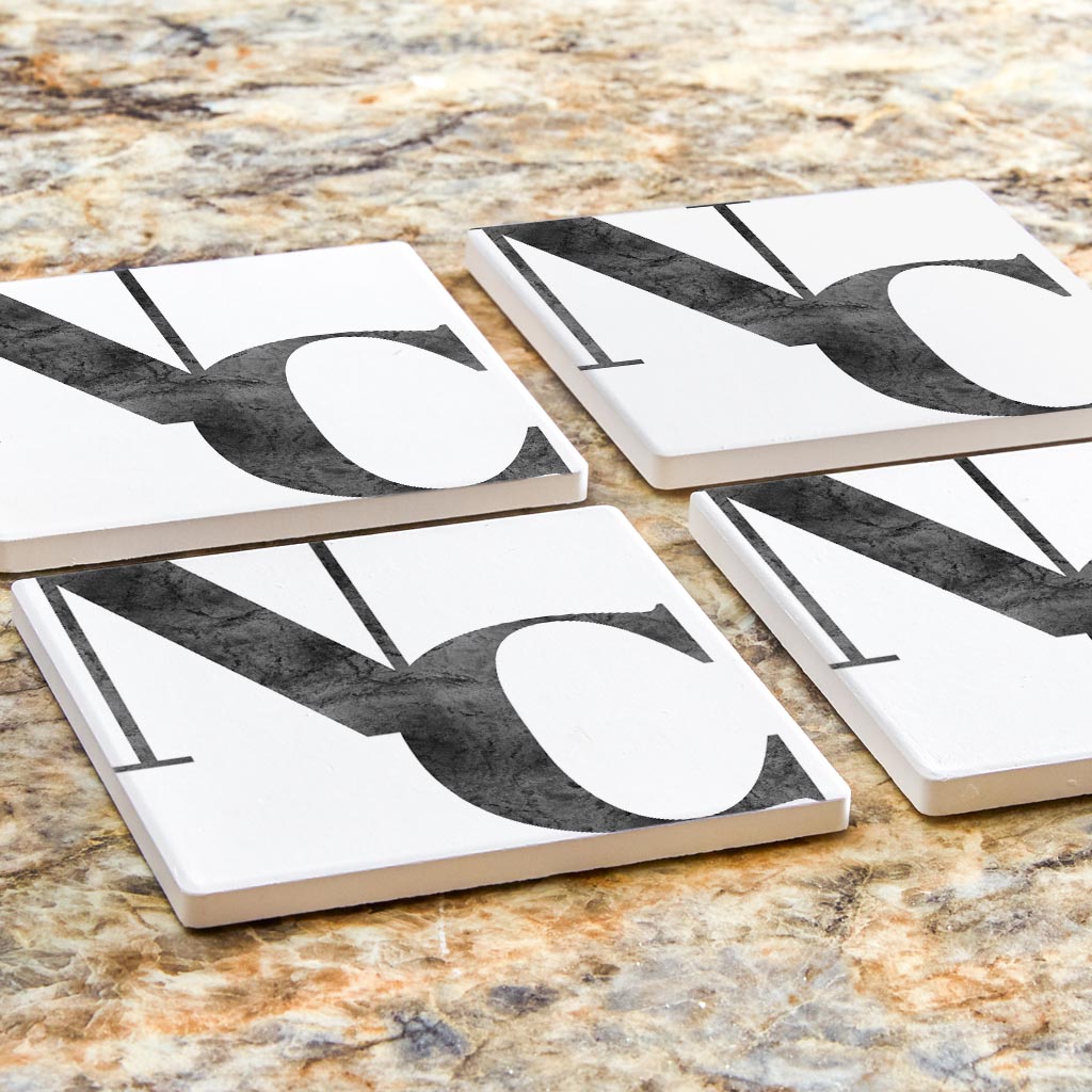 Minimalistic B&W North Carolina White Initials | Absorbent Coasters | Set of 4 | Min 2