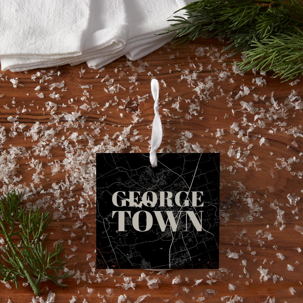 Minimalistic B&W Texas Georgetown Map | Wood Ornament | Eaches | Min 6