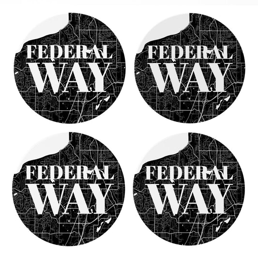 Minimalistic B&W Washington Federal Way Map | Absorbent Coasters | Set of 4 | Min 2