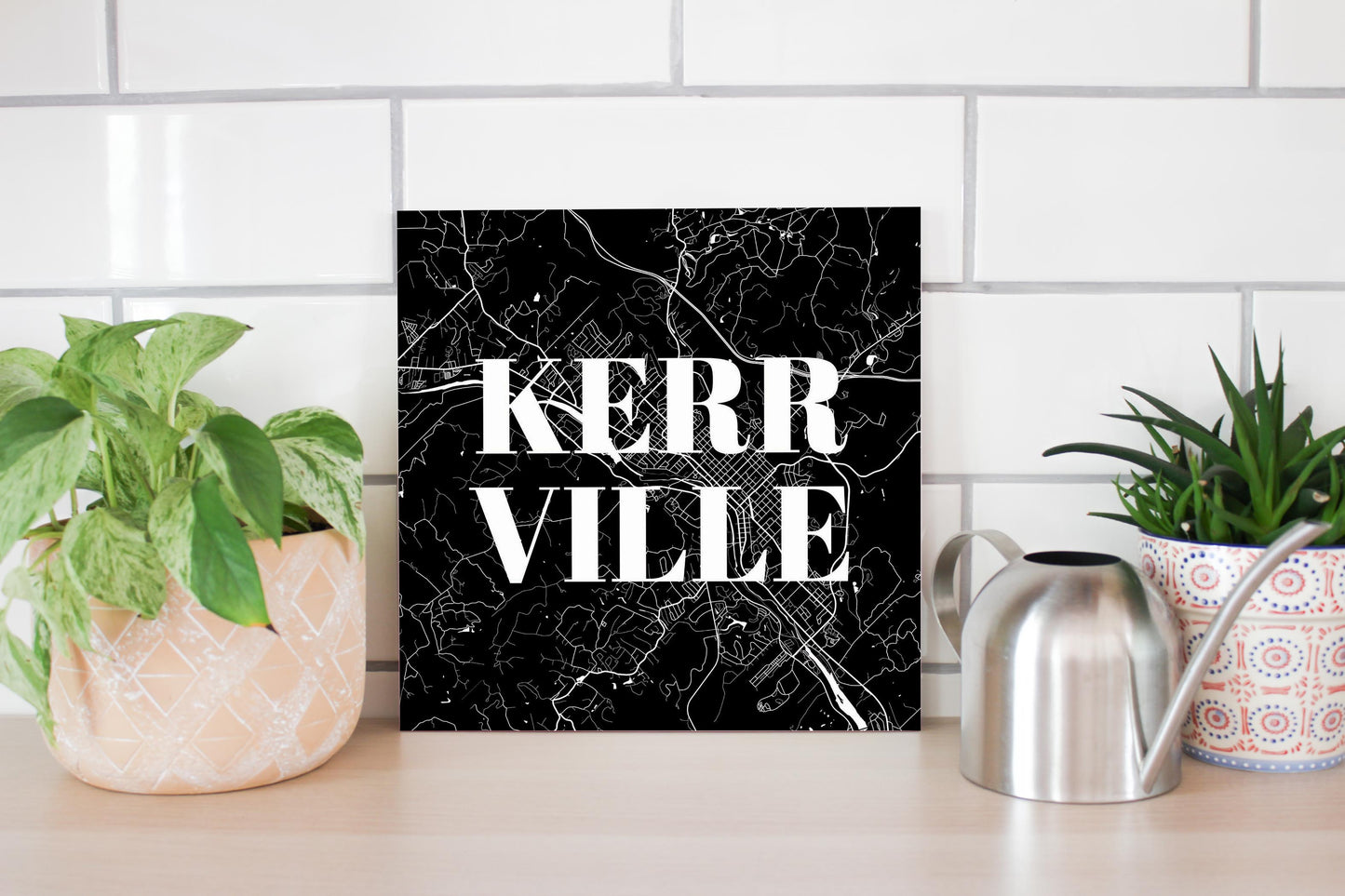 Minimalistic B&W Texas Kerrville Map | Wood Sign | Eaches | Min 2