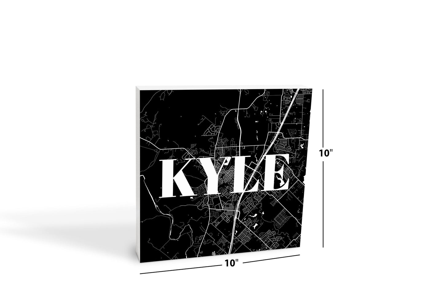 Minimalistic B&W Texas Kyle Map | Wood Block | Eaches | Min 2