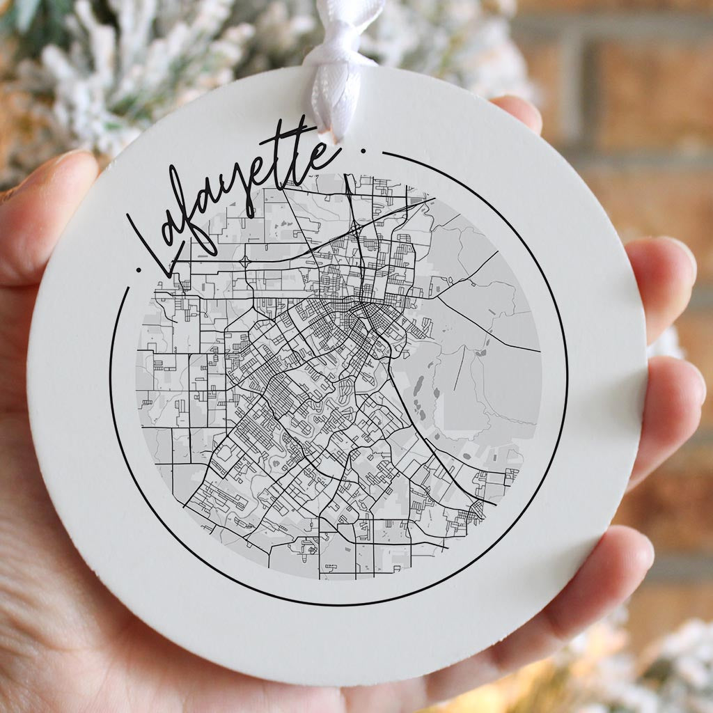 Modern Louisiana Lafayette Circle Map | Wood Ornament | Eaches | Min 6