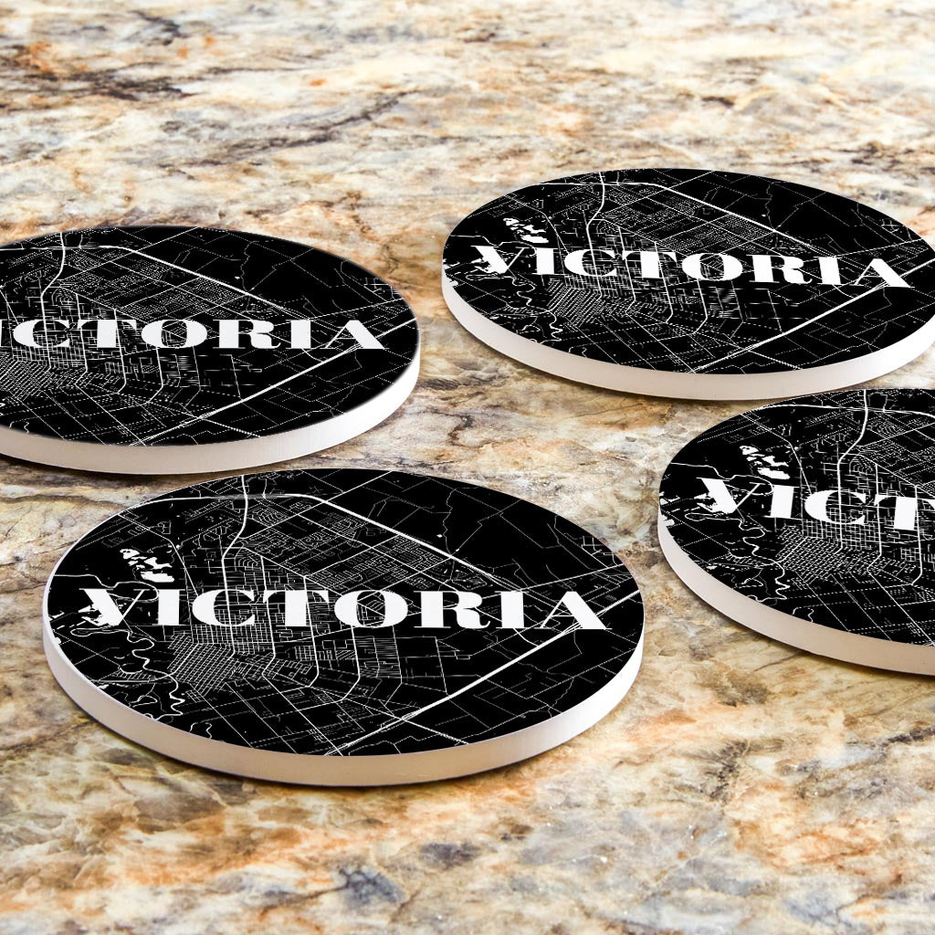 Minimalistic B&W Texas Victoria Map| Absorbent Coasters | Set of 4 | Min 2