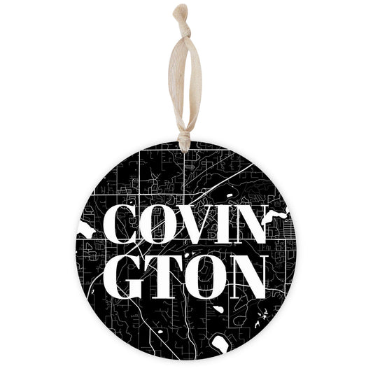 Minimalistic B&W Washington Covington Map | Wood Ornament | Eaches | Min 1