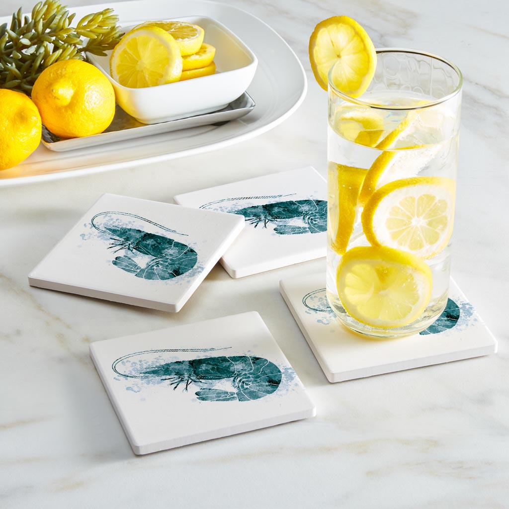 Blue White Water Color Shrimp| Absorbent Coasters | Set of 4 | Min 2